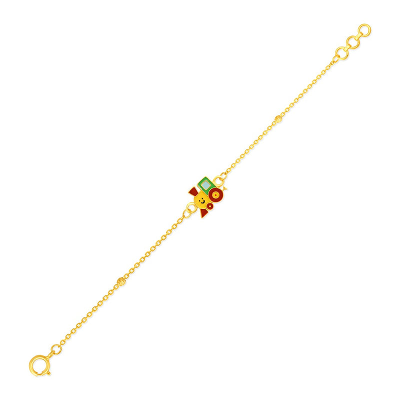 Kids Cute Toy Train Charm Gold Bracelet