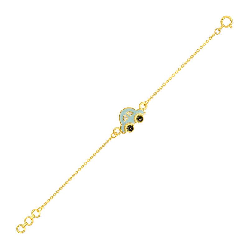 Kids Blue Car Charm Gold Bracelet