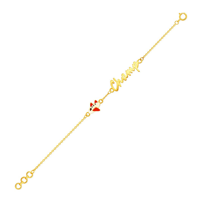 Kids Champ & Airplane Charm Gold Bracelet