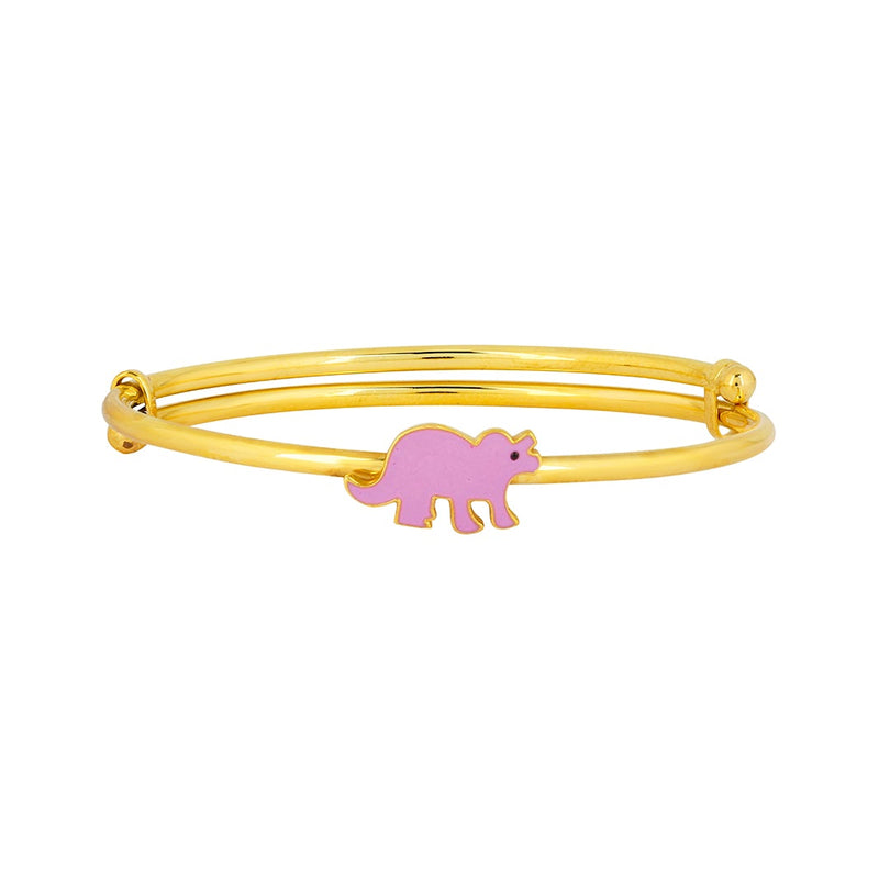 Kids Adjustable Gold Kada with Pink Dinosaur Charm