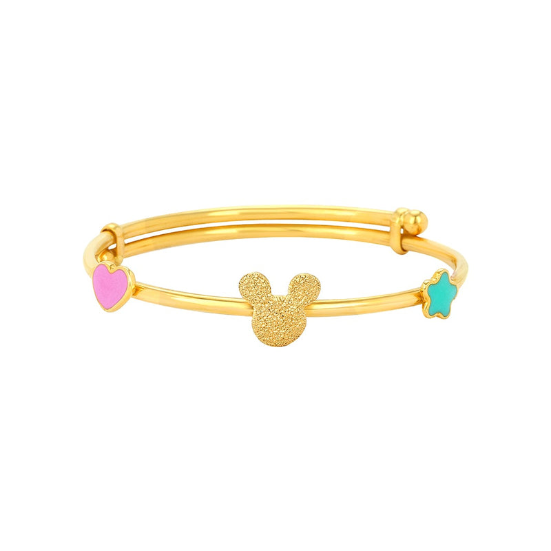 Kids Adjustable Gold Kada with Golden Mickey Mouse Charm