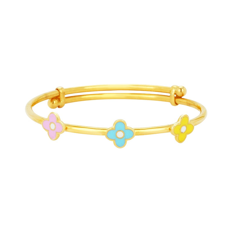 Kids Adjustable Gold Kada with Three Flower Charms