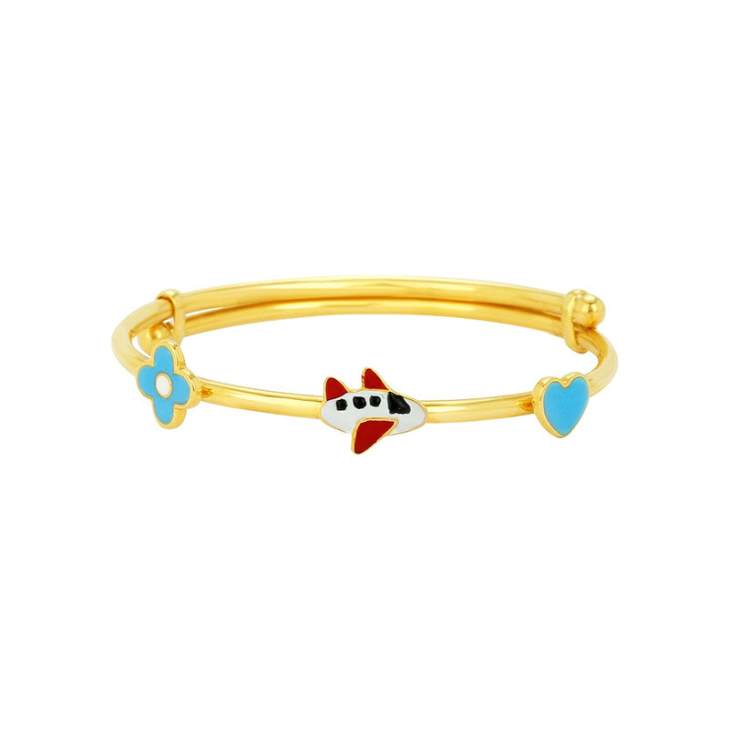 Kids Adjustable Gold Kada with Aeroplane Charm