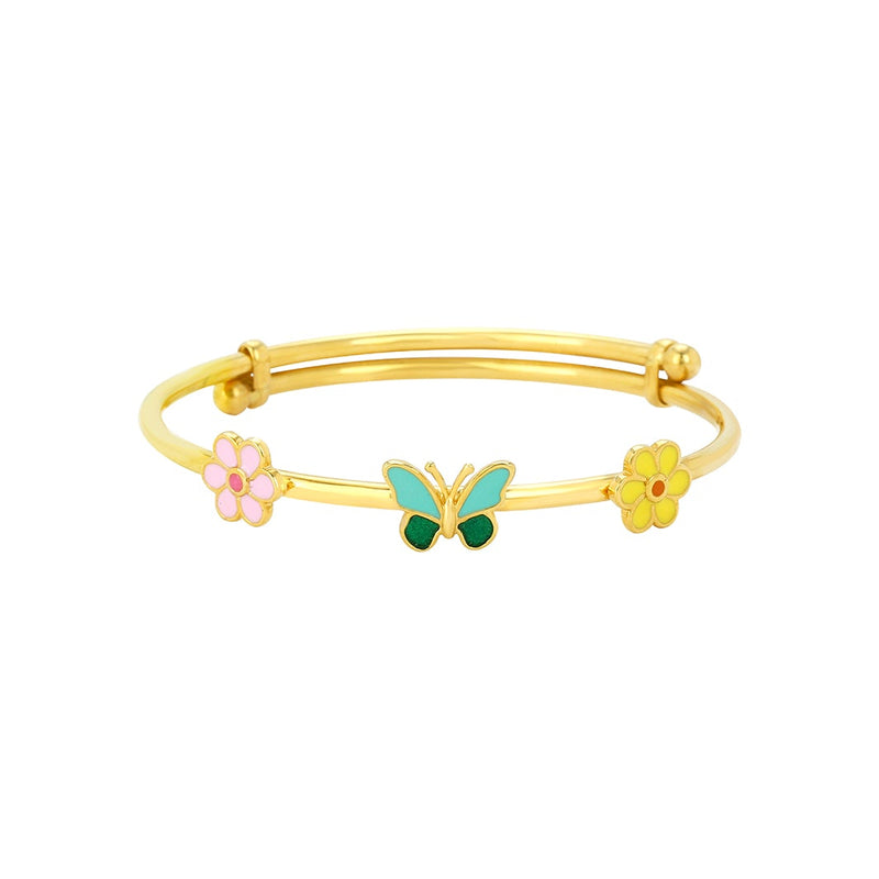 Kids Adjustable Gold Kada with Green Butterfly Charm