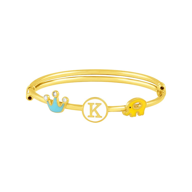 Kids White Initial Gold Kada