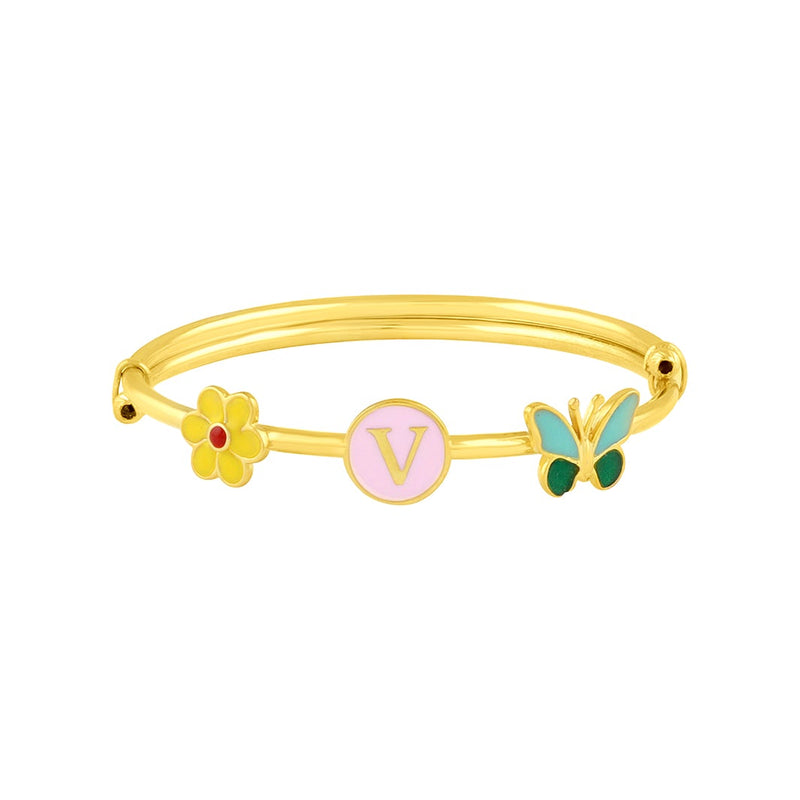 Kids Pink Initial Gold Kada