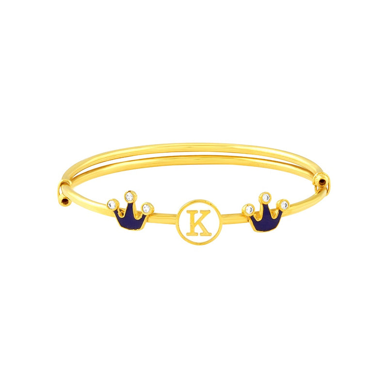 Kids Gold Kada with White Initial & Crown Charms