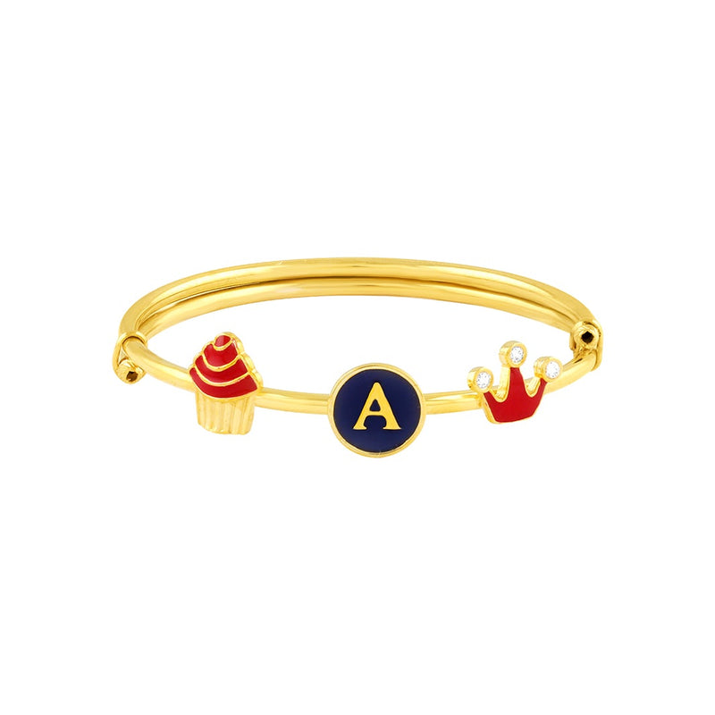 Kids Dark Purple Initial Gold Kada