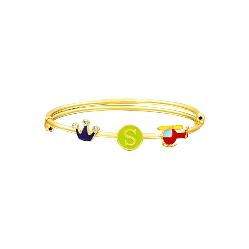 Kids Personalised Green Initial Gold Kada