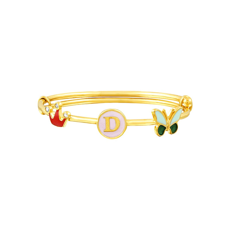 Kids Light Pink Initial Gold Kada