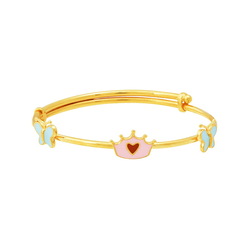 Kids Gold Kada with Pink Crown Charm