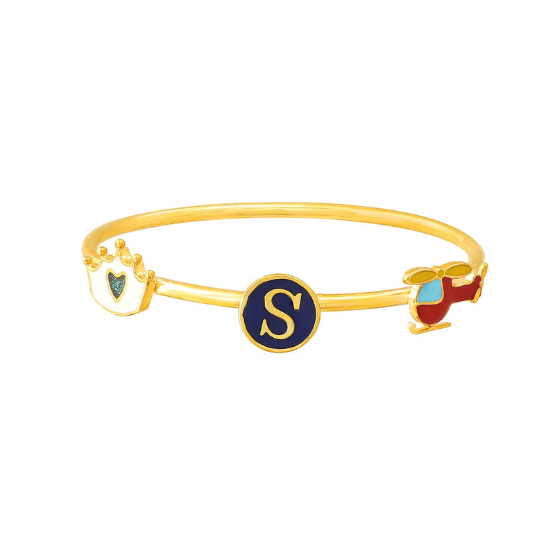 Kids Personalised Dark Purple Initial Gold Kada