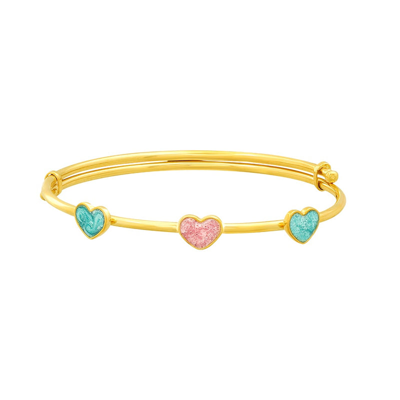 Kids Gold Kada with Three Heart Charms