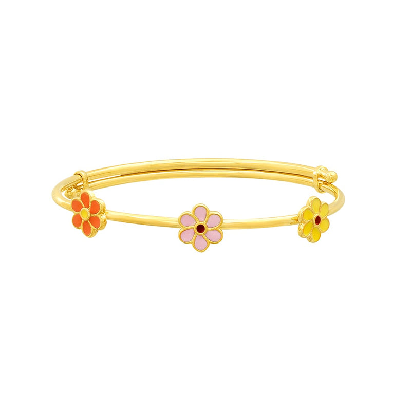 Kids Gold Kada with Three Flower Charms