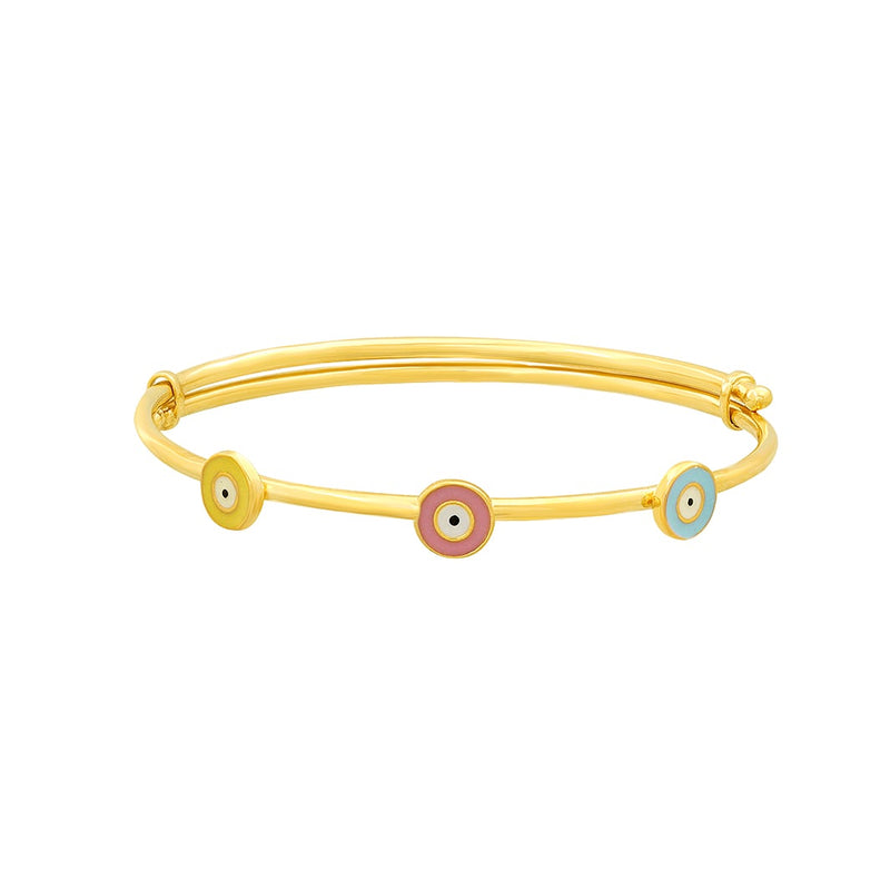 Kids Gold Kada with Three Colourful Evil Eye Charms