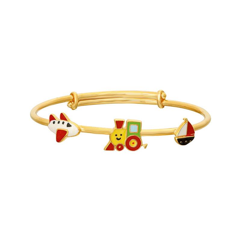 Kids Gold Kada with Three Means Of Transport Charms