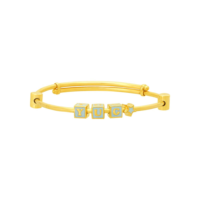 Kids Gold Kada with Name In Blue Boxes