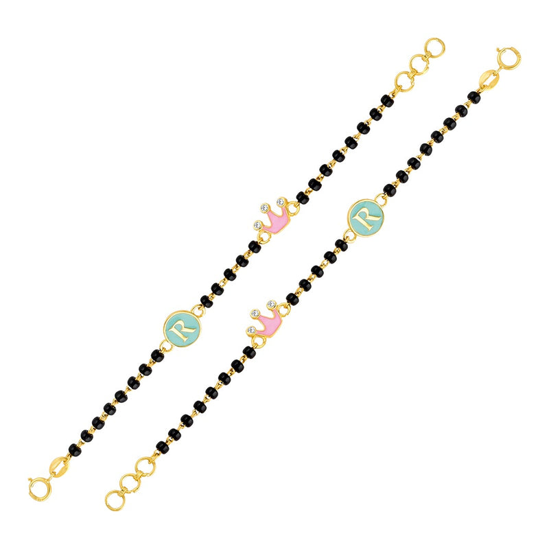 Green Initial and Pink Crown Baby Nazaria Gold Bracelet