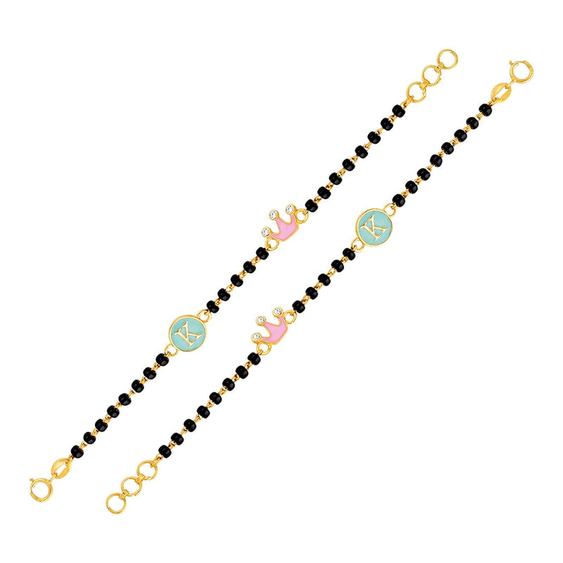 Initial and Pink Crown Baby Nazaria Gold Bracelet