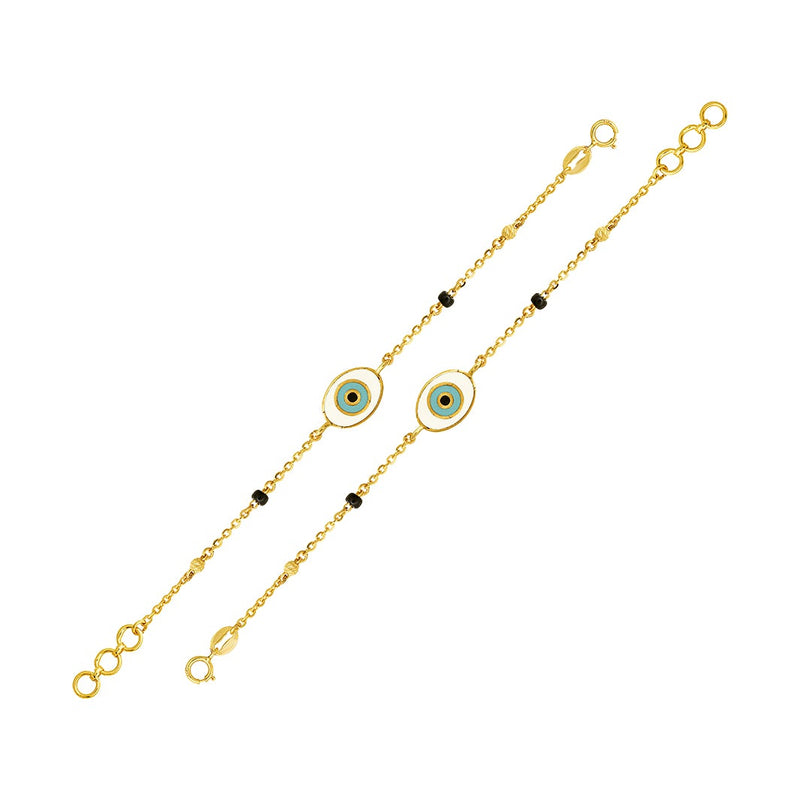 White & Sea Green Evil Eye Baby Nazaria Gold Bracelet