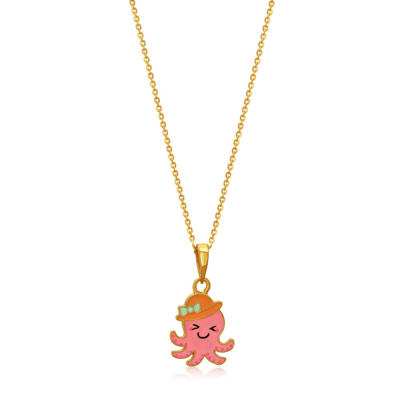 Kids Cute Pink Octopus Gold Pendant with Chain