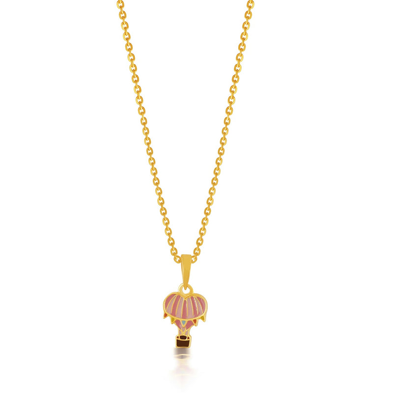 Kids Cute Pink Parachute Gold Pendant with Chain