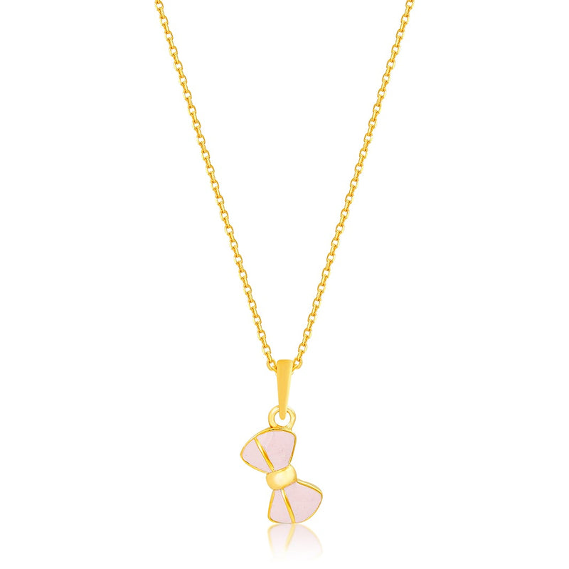 Kids Pink Bow Gold Pendant with Chain