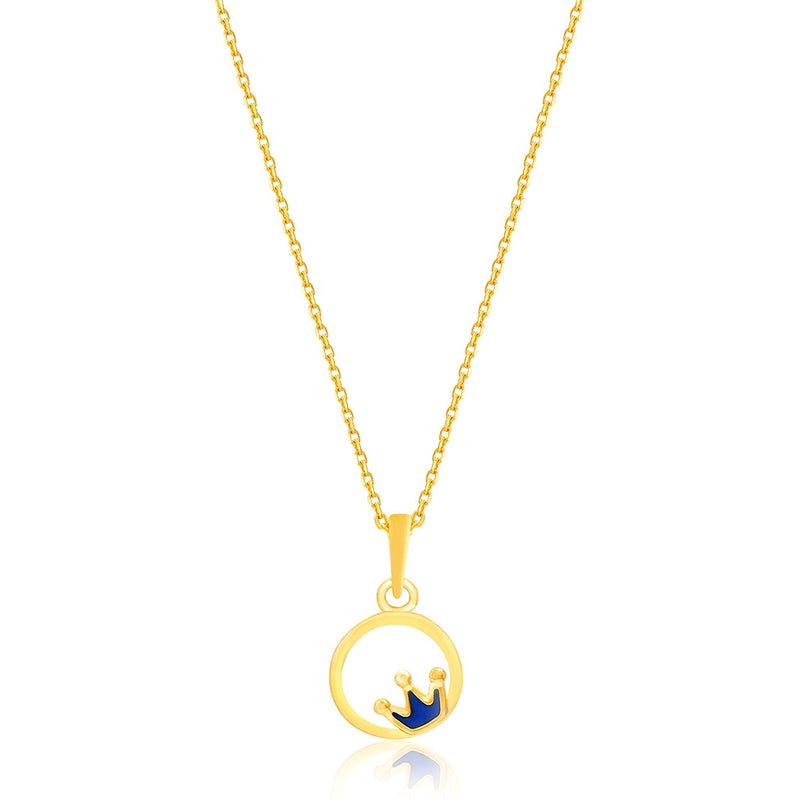 Kids Cute Blue Crown Gold Pendant with Chain