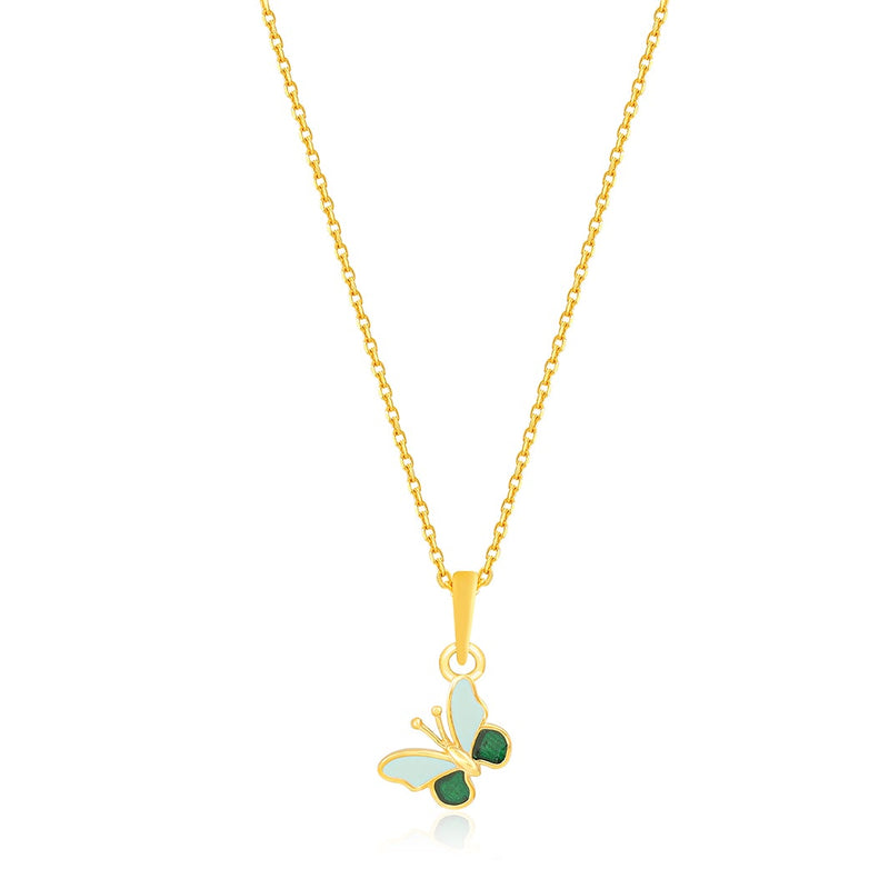 Kids Green Butterfly Gold Pendant with Chain