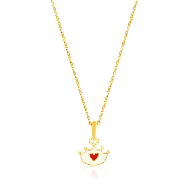 Kids Crown & Red Heart Gold Pendant with Chain