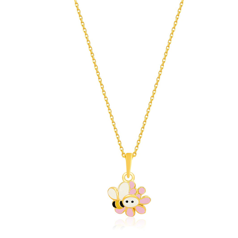 Kids Pretty Bee & Flower Gold Pendant with Chain