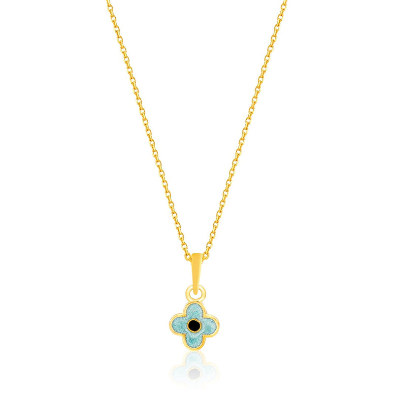 Kids Beautiful Blue Flower Gold Pendant with Chain