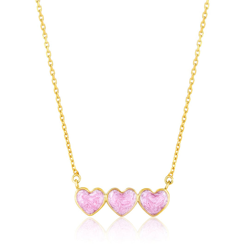 Three Pink Hearts Gold Pendant with an Elegant Chain