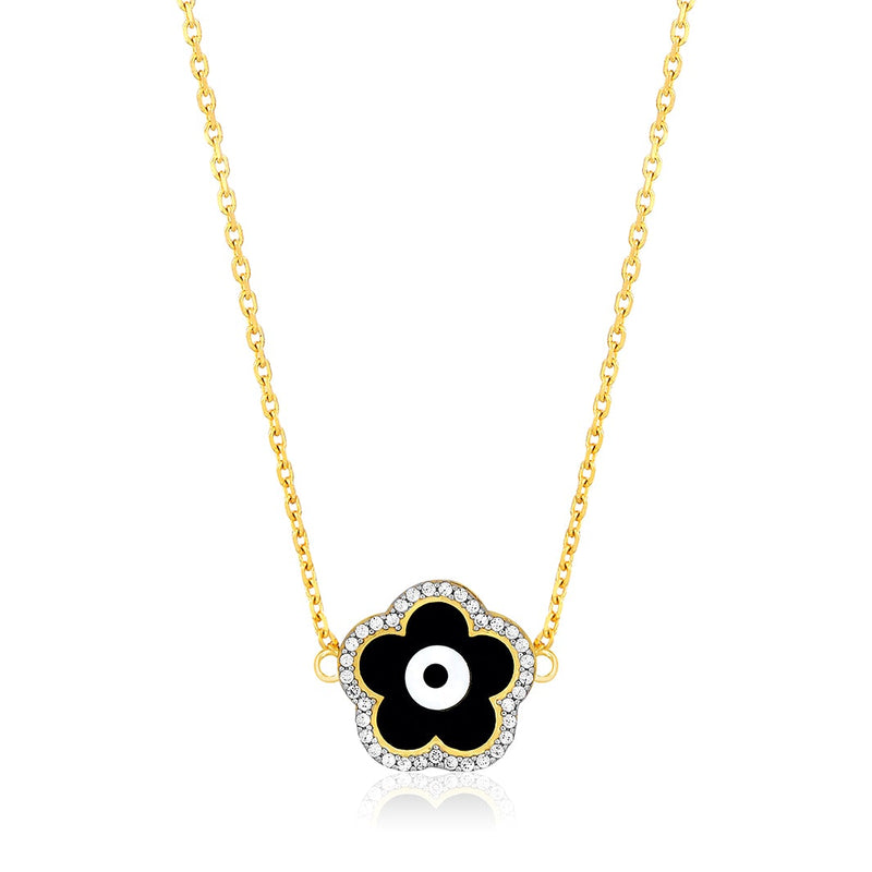 Flower-shaped Evil Eye Gold Pendant with an Elegant Chain