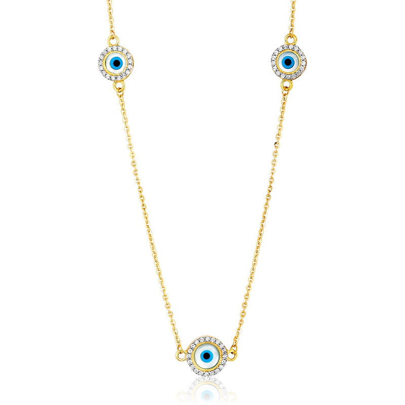 Gold Chain with Three Circle-shaped Evil Eye Charms