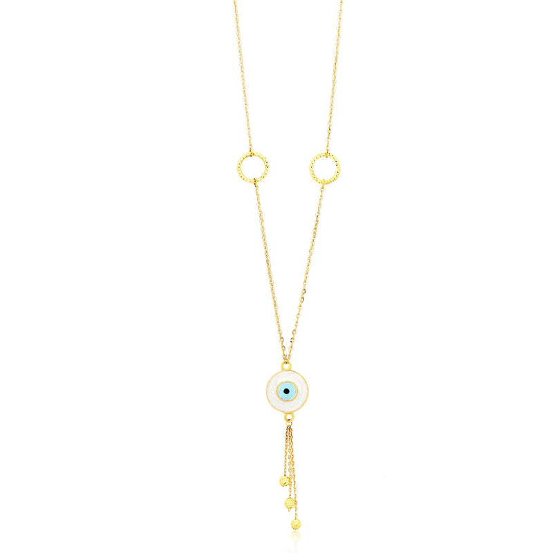 Circle-shaped Evil Eye Gold Pendant with Chain