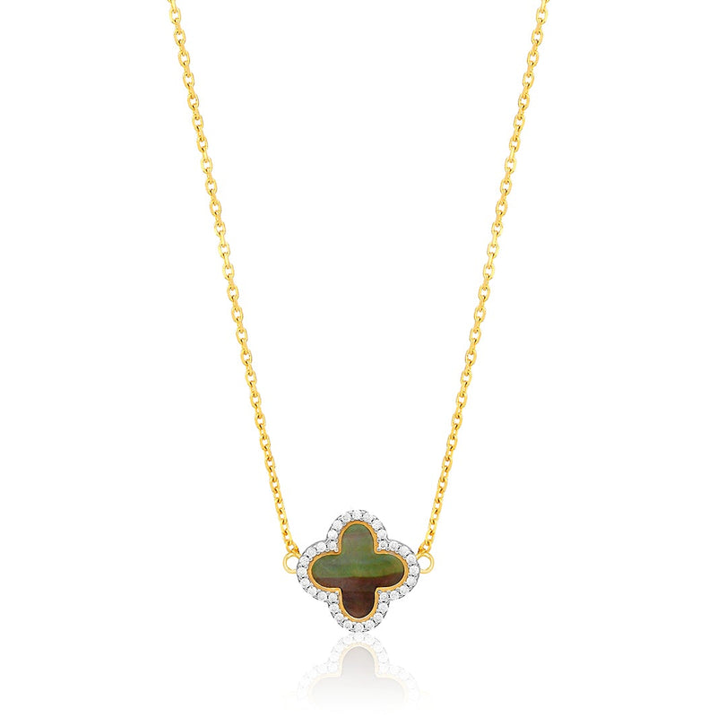 Green & Brown Flower-shaped Gold Pendant with Chain