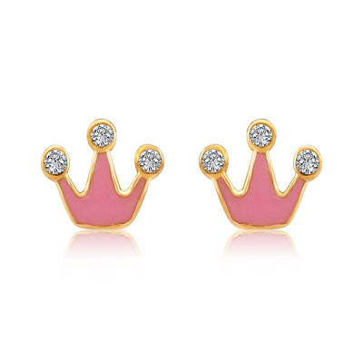 Cute Pink Crown Kids Earrings