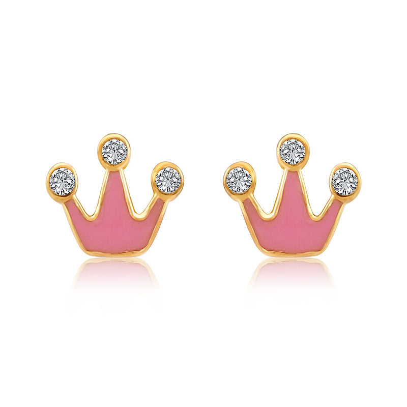 Cute Pink Crown Kids Earrings