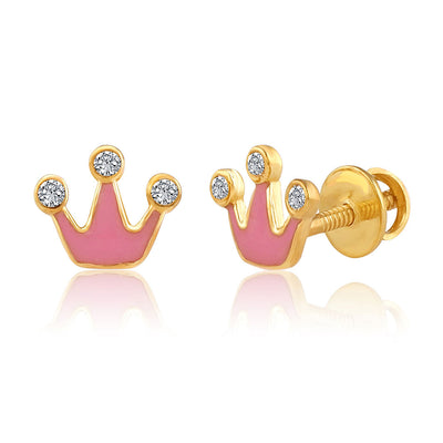 Cute Pink Crown Kids Earrings