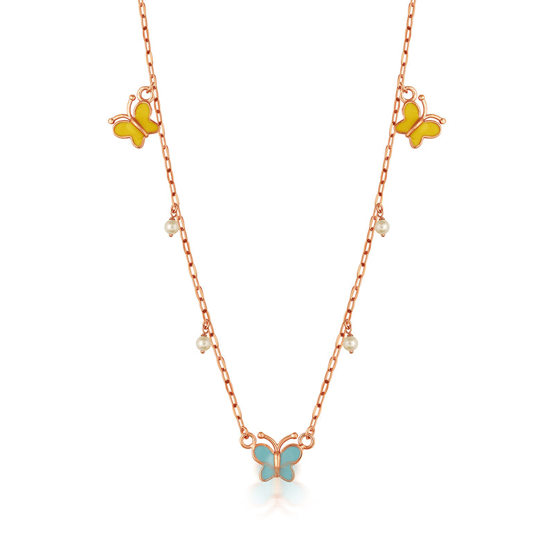 Rose Gold Chain with Blue Butterfly Charm