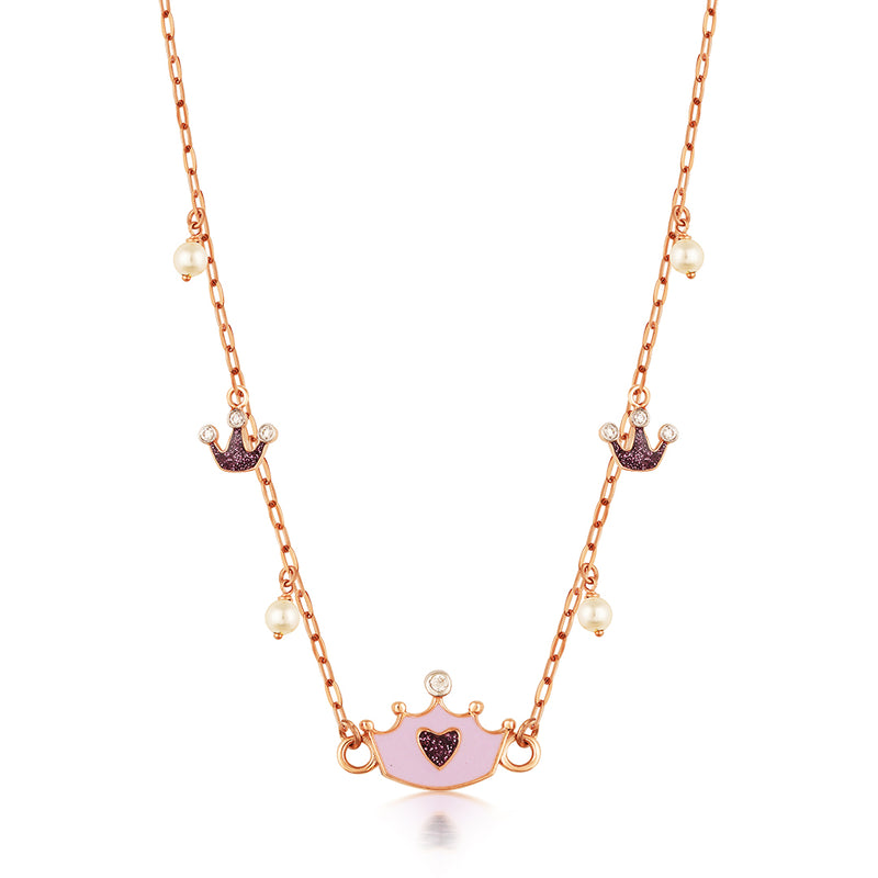 Rose Gold Chain with a Pretty Pink Crown Charm