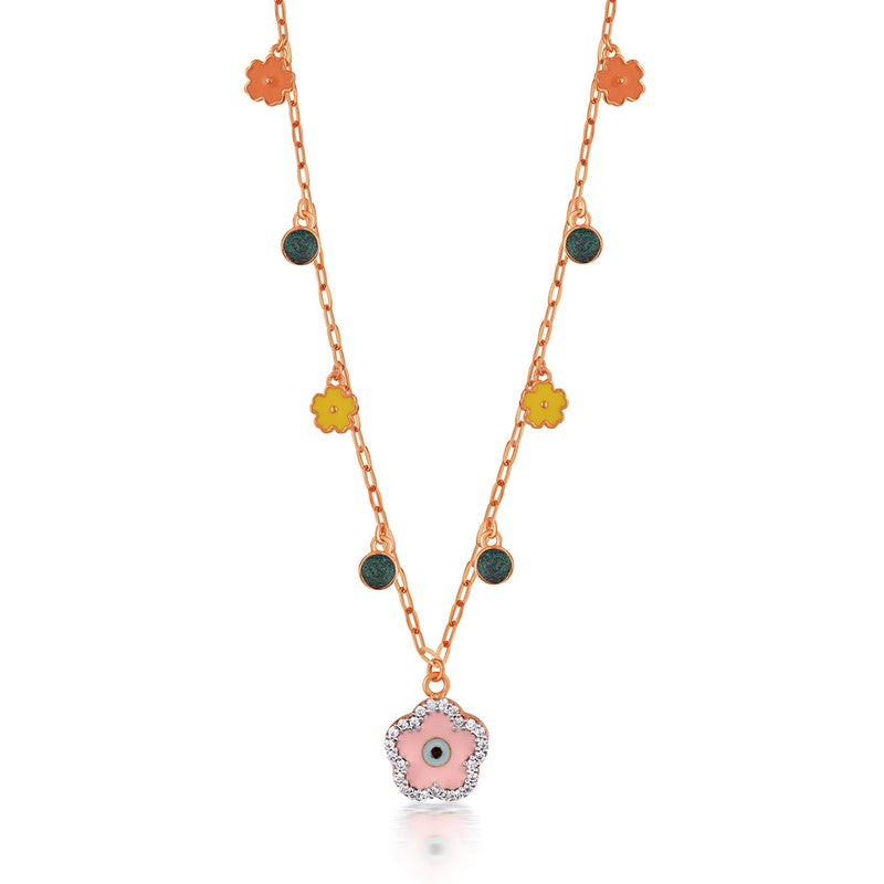 Rose Gold Chain with Flower-shaped Evil Eye Charm