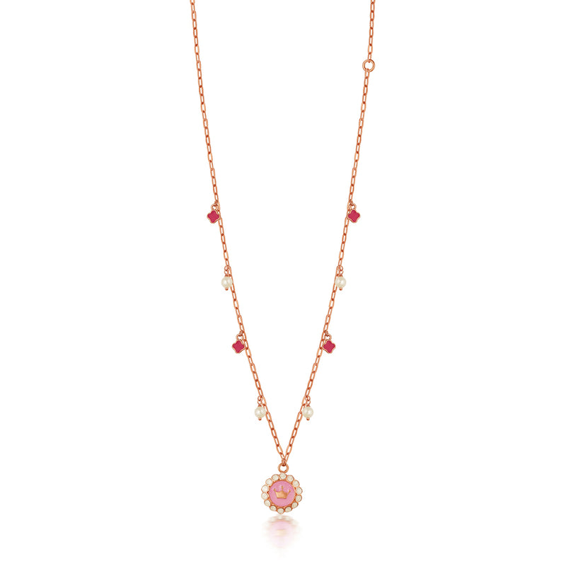 Rose Gold Chain with a Pink Crown Charm