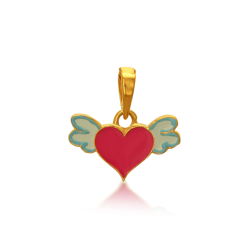 Kids Pink Heart with Wings Gold Pendant