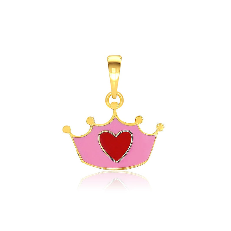 Kids Pink Crown with Red Heart Gold Pendant