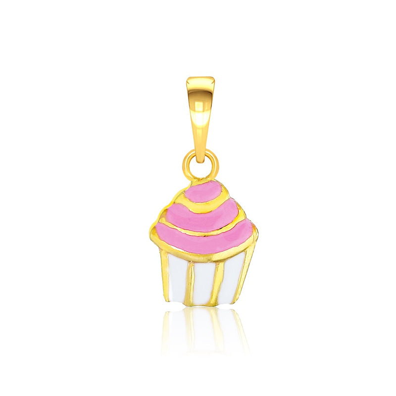 Kids Pink Cupcake Gold Pendant