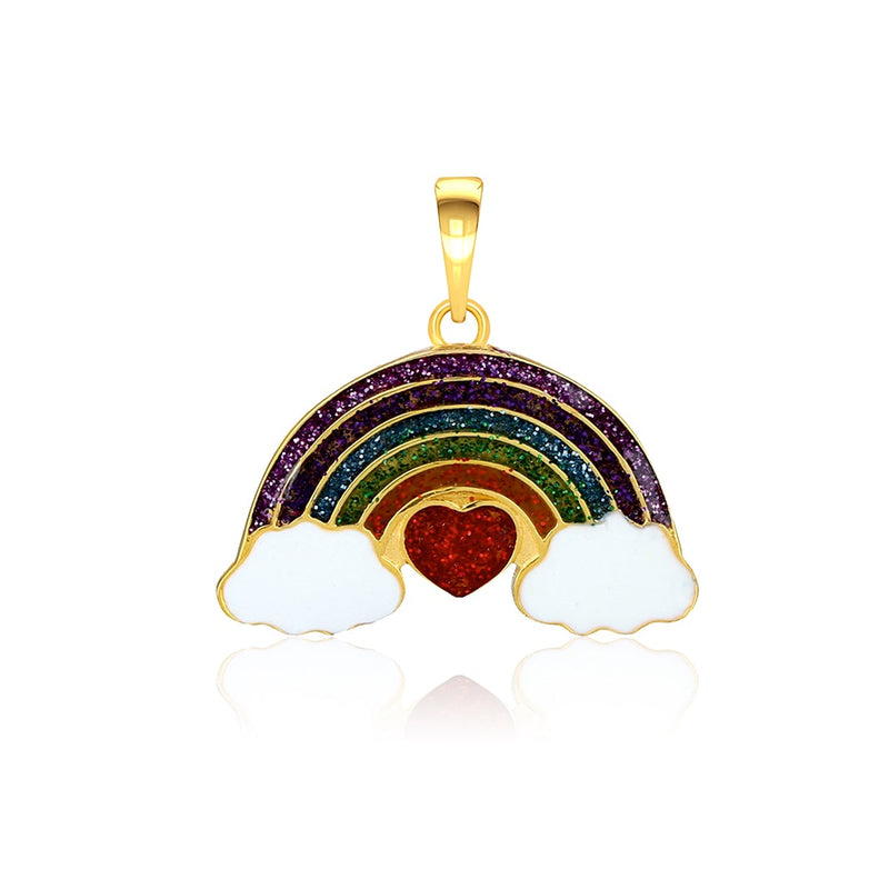 Kids Glittery Rainbow with Heart Gold Pendant