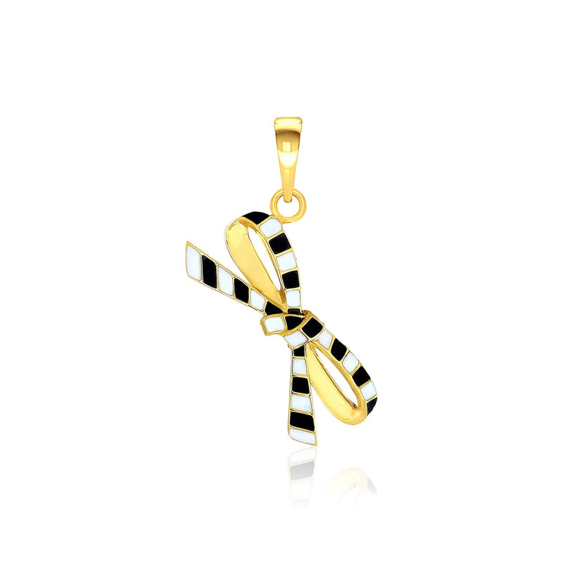 Kids Pretty Black and White Bow Gold Pendant