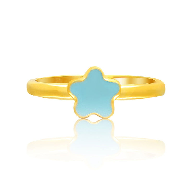 Cute Blue Flower Kids Gold Ring